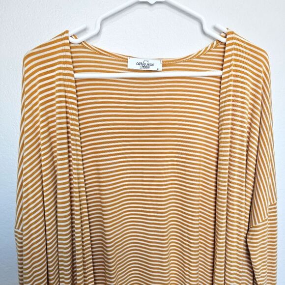 CJLA | Striped Mustatd White Long Line Pocket Soft Cardigan, Womens Medium - Picture 4 of 5